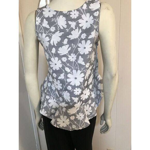 Anthropologie Paper Crown Peplum Tank Neutral Graphic Striped Floral V-Neck Sm - Picture 3 of 4